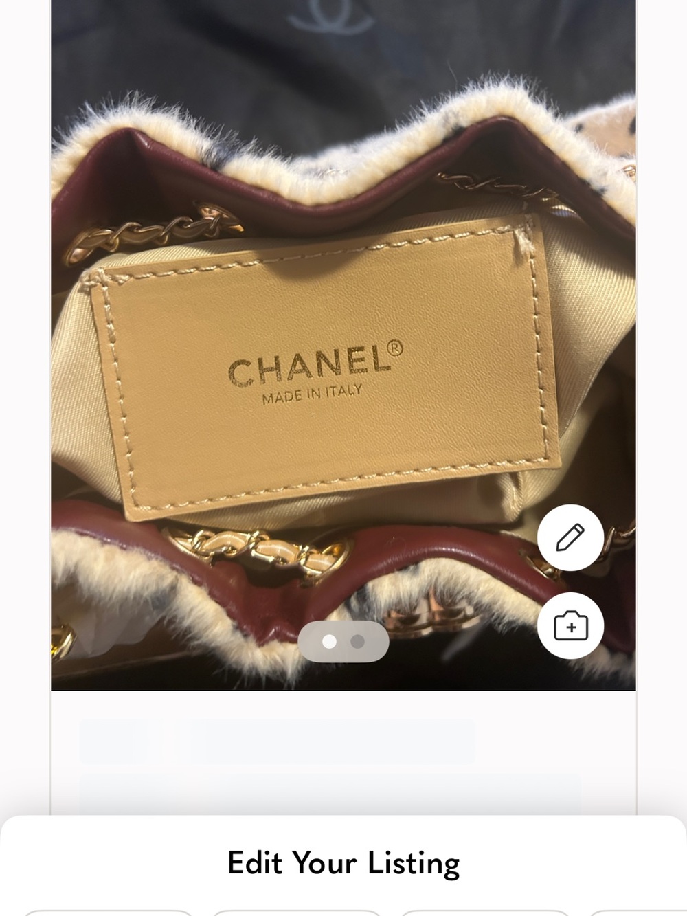 CHANEL Beige Leather Shoulder Bag with Cream Fur Trim